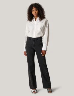 Shoeby Studs Wide Leg Fit Jeans Donkergrijs<DAMES Jeans