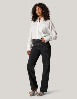 Shoeby Studs Wide Leg Fit Jeans Donkergrijs<DAMES Jeans