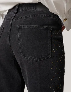Shoeby Studs Wide Leg Fit Jeans Donkergrijs<DAMES Jeans