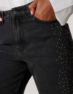 Shoeby Studs Wide Leg Fit Jeans Donkergrijs<DAMES Jeans