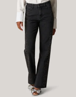 Shoeby Studs Wide Leg Fit Jeans Donkergrijs<DAMES Jeans