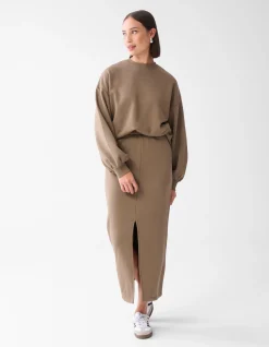 Shoeby Sweat Maxi Rok Bruin<DAMES Rokken