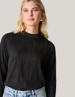 Shoeby Swirl Crinkle Top Zwart<DAMES Tops