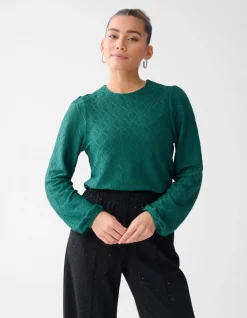 Shoeby Swirl Structuur Top Donkergroen<DAMES Tops