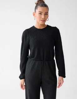 Shoeby Swirl Structuur Top Zwart<DAMES Tops