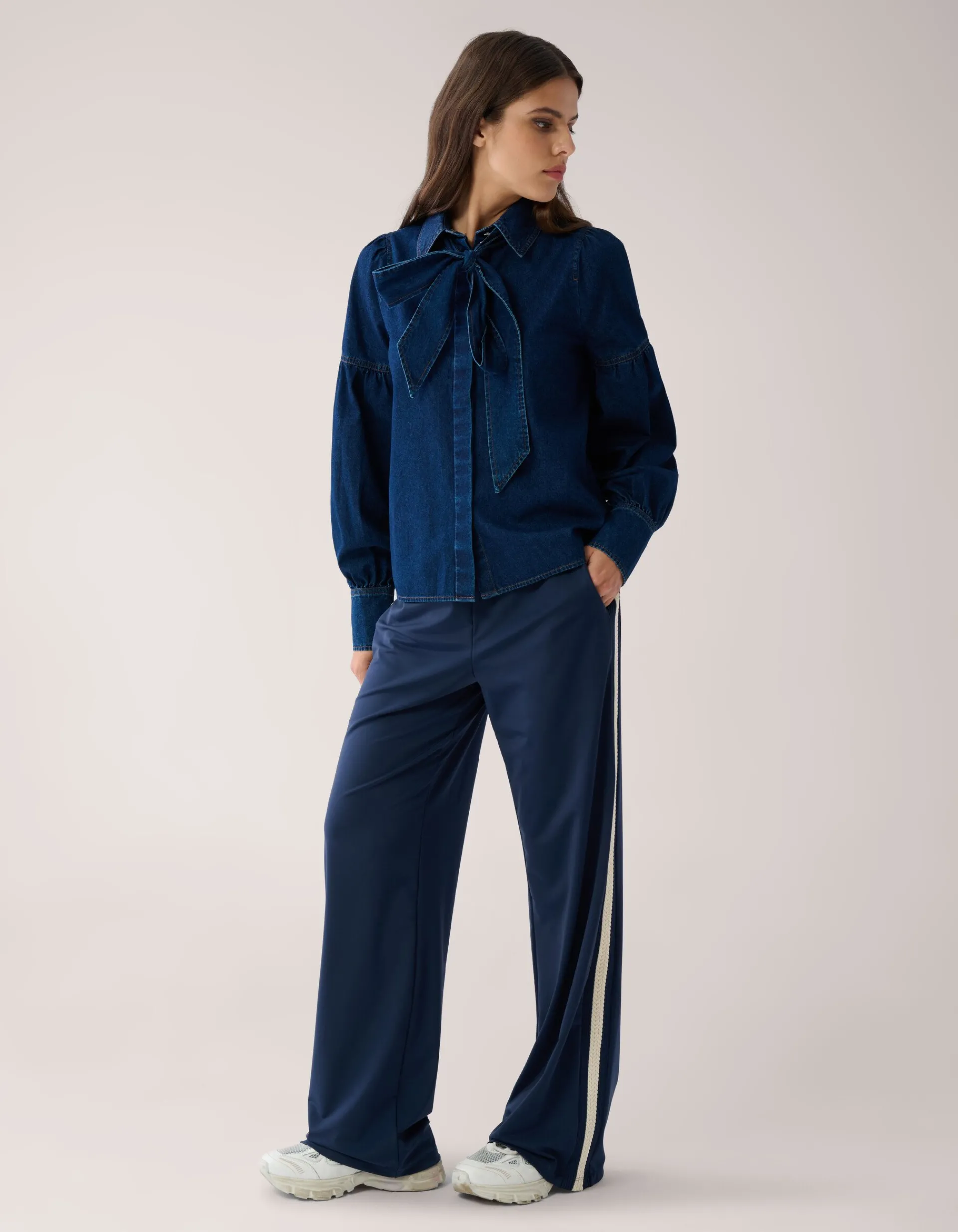 Shoeby Travel Tape Wide Leg Broek Donkerblauw By Mieke<DAMES Broeken