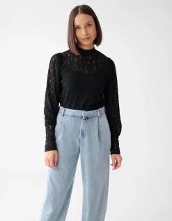 Shoeby Two Tone Kanten Top Zwart<DAMES Tops