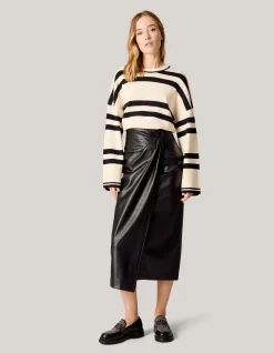 Shoeby Vegan Leren Midi Rok Zwart<DAMES Rokken