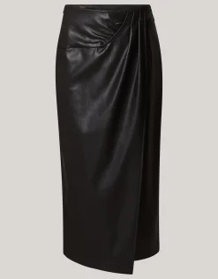 Shoeby Vegan Leren Midi Rok Zwart<DAMES Rokken