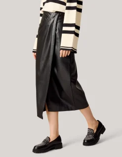 Shoeby Vegan Leren Midi Rok Zwart<DAMES Rokken
