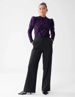 Shoeby Velvet Pailletten Top Donkerpaars<DAMES Tops