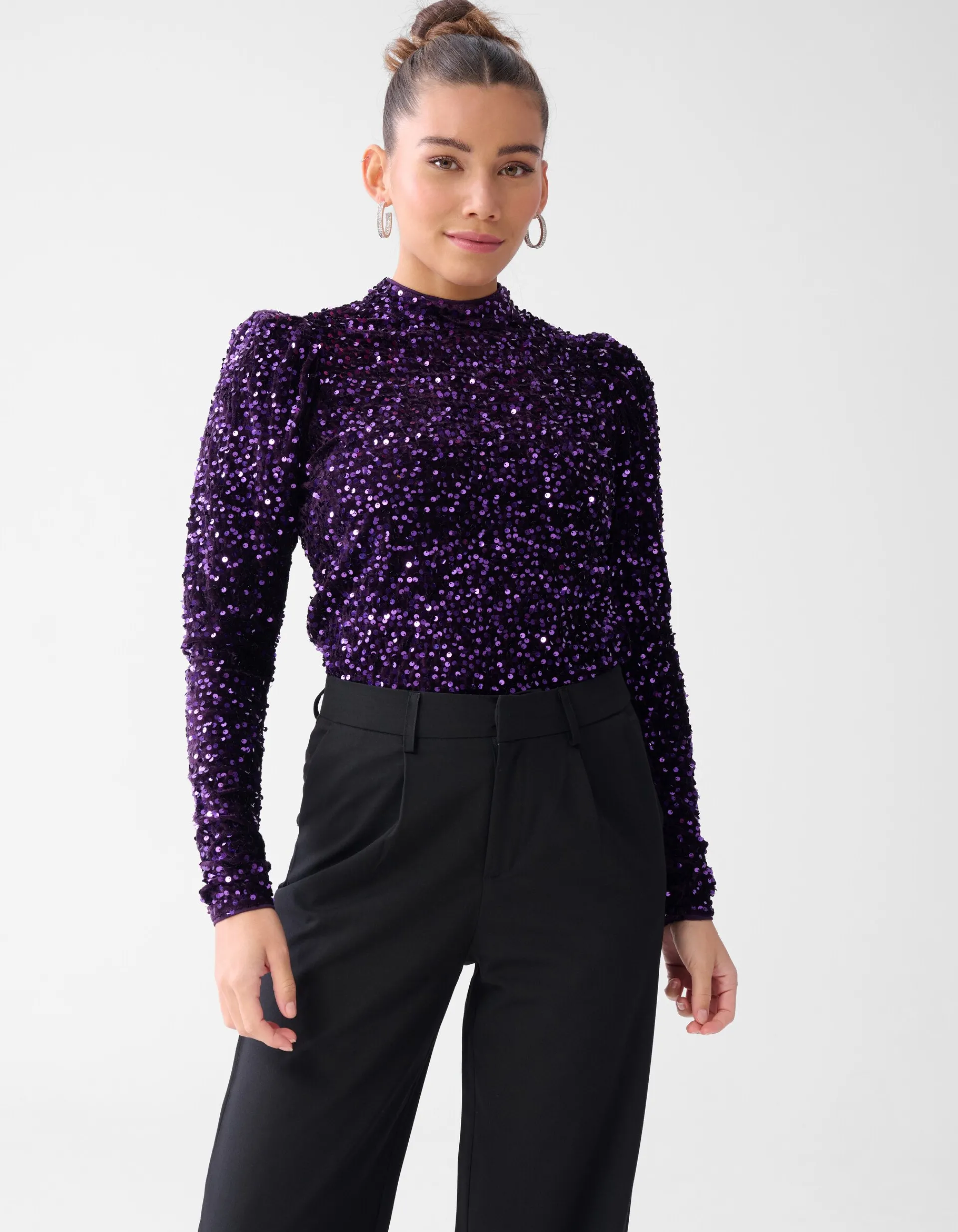 Shoeby Velvet Pailletten Top Donkerpaars<DAMES Tops