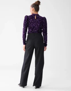 Shoeby Velvet Pailletten Top Donkerpaars<DAMES Tops