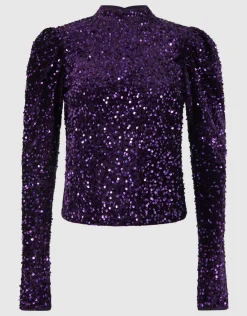 Shoeby Velvet Pailletten Top Donkerpaars<DAMES Tops