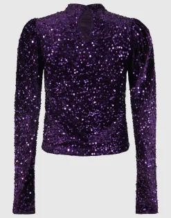 Shoeby Velvet Pailletten Top Donkerpaars<DAMES Tops