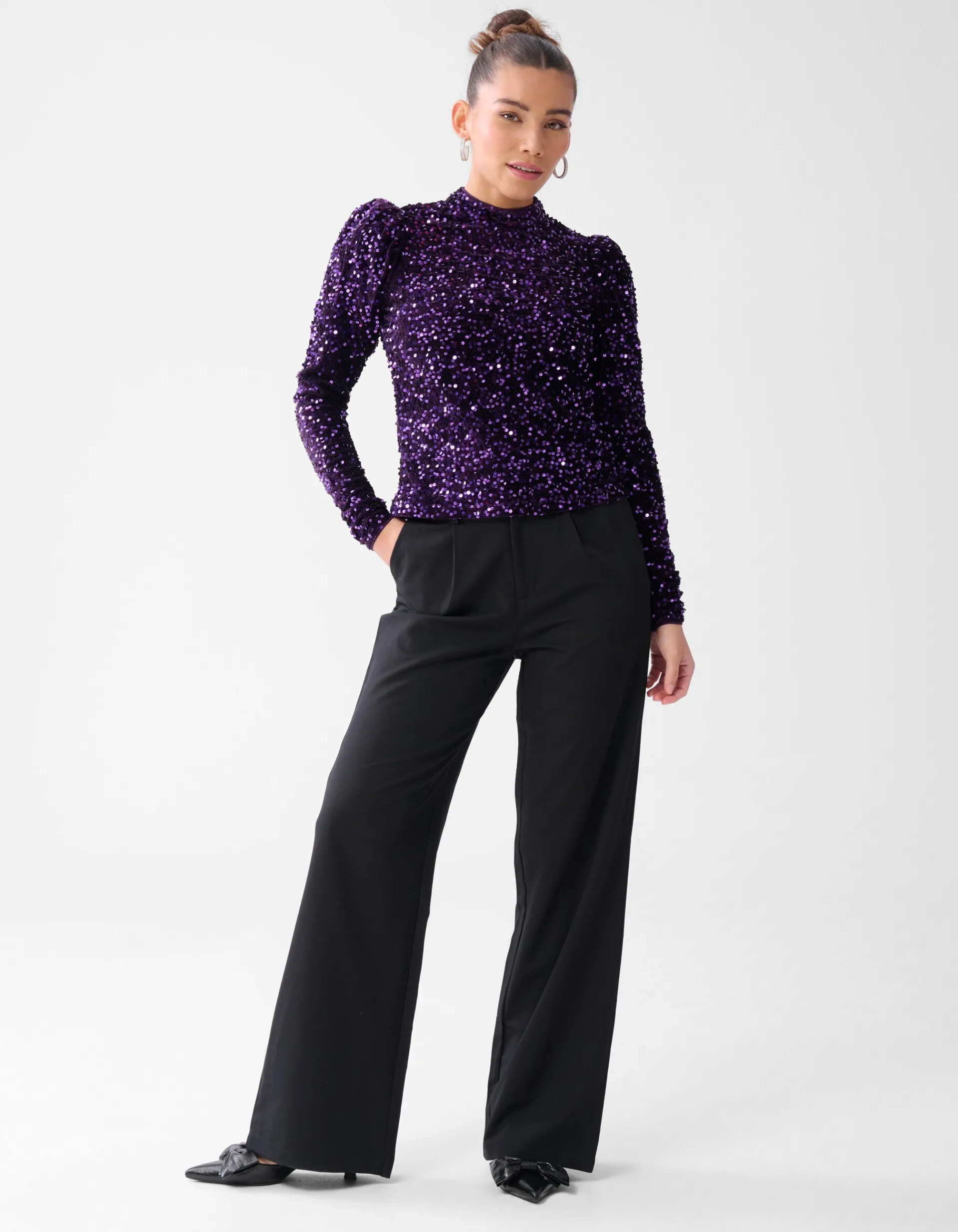 Shoeby Velvet Pailletten Top Donkerpaars<DAMES Tops