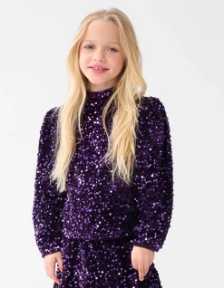 Shoeby Velvet Pailletten Top Paars< Tops Lange Mouw