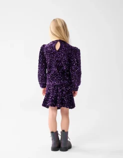 Shoeby Velvet Pailletten Top Paars< Tops Lange Mouw
