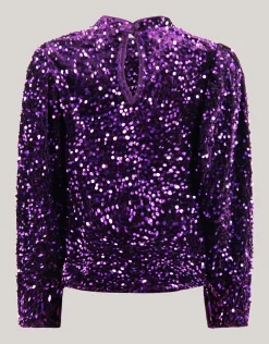 Shoeby Velvet Pailletten Top Paars< Tops Lange Mouw