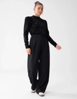 Shoeby Velvet Pailletten Top Zwart<DAMES Tops