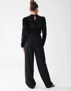 Shoeby Velvet Pailletten Top Zwart<DAMES Tops