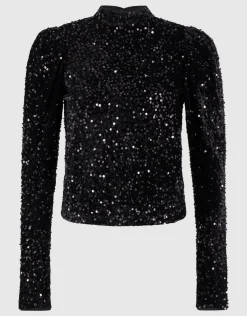 Shoeby Velvet Pailletten Top Zwart<DAMES Tops