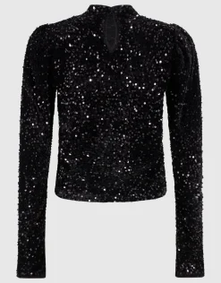 Shoeby Velvet Pailletten Top Zwart<DAMES Tops