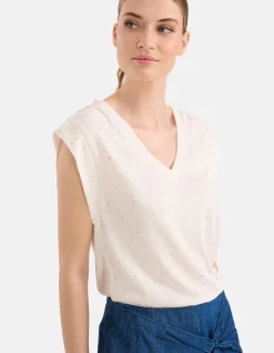 Shoeby V-hals Strass T-shirt Gebroken Wit By Mieke<DAMES T-Shirts