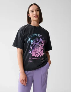 Shoeby Washed Artwork T-shirt Donkergrijs<DAMES T-Shirts