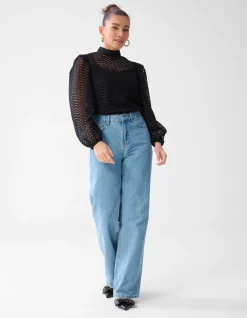 Shoeby Zigzag Kanten Blouse Zwart<DAMES Blouses