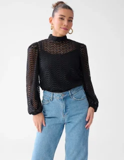 Shoeby Zigzag Kanten Blouse Zwart<DAMES Blouses