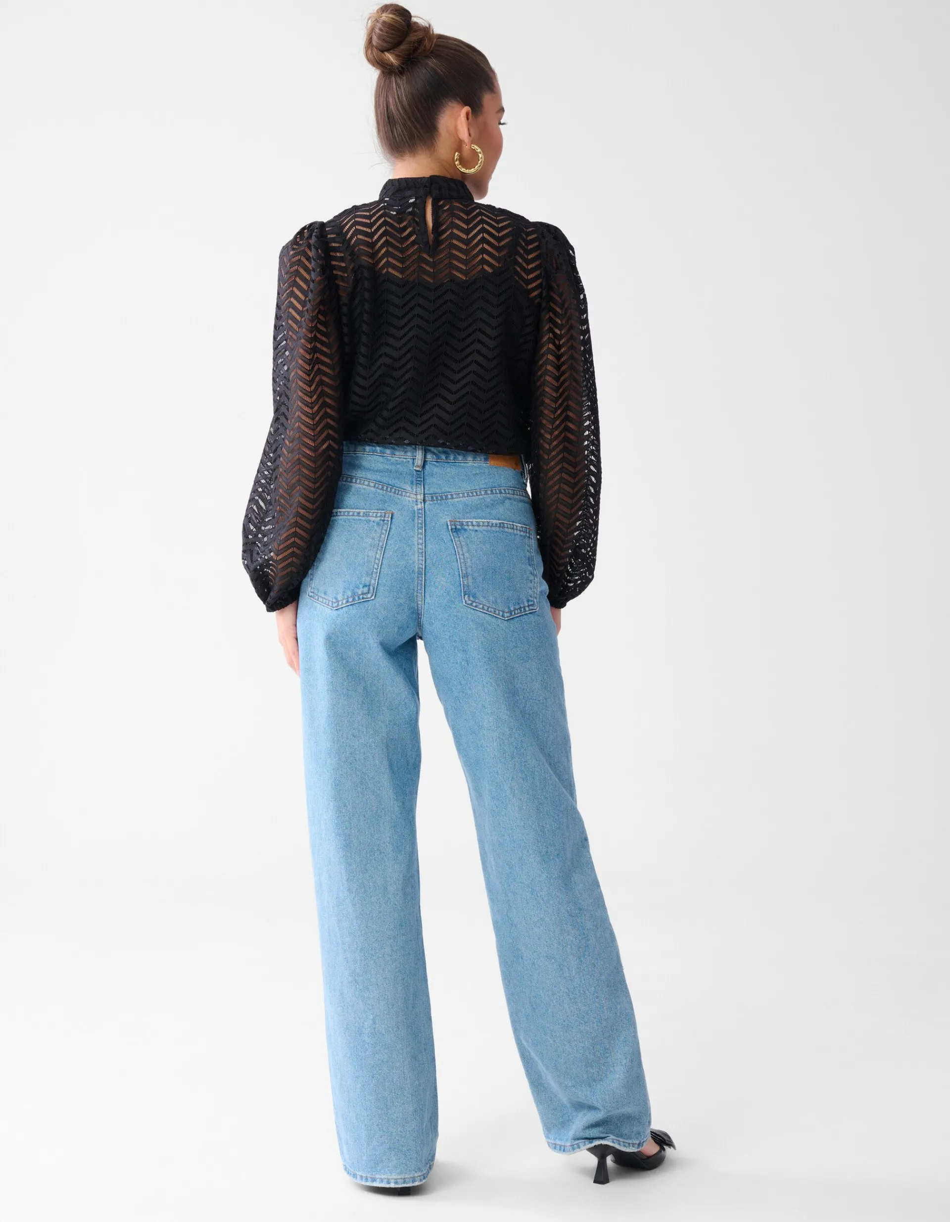 Shoeby Zigzag Kanten Blouse Zwart<DAMES Blouses