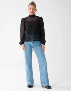 Shoeby Zigzag Kanten Blouse Zwart<DAMES Blouses