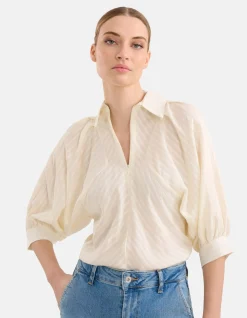 Shoeby Zipper Stripe Blouse Gebroken Wit<DAMES Blouses