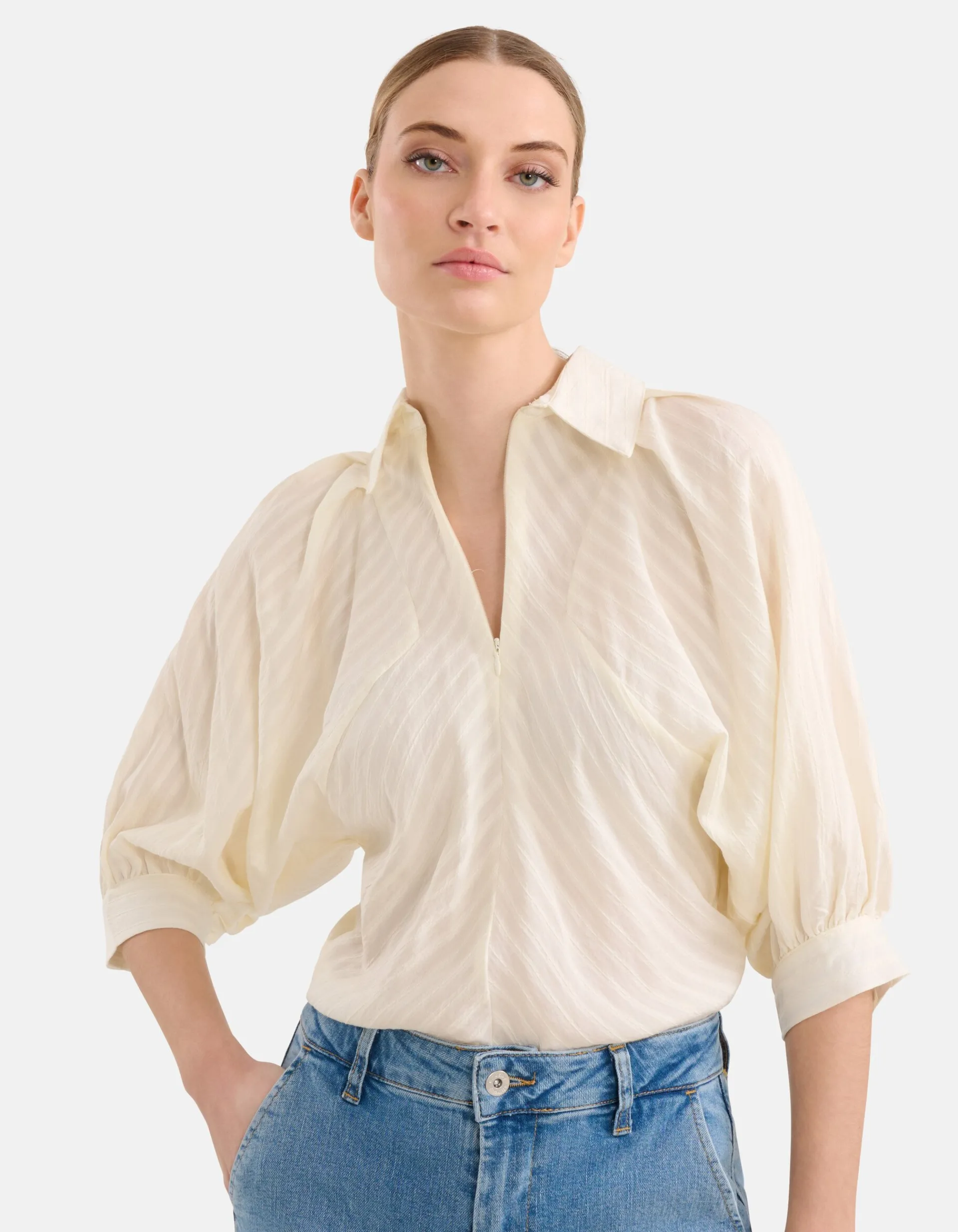 Shoeby Zipper Stripe Blouse Gebroken Wit<DAMES Blouses