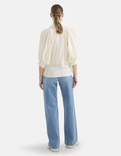 Shoeby Zipper Stripe Blouse Gebroken Wit<DAMES Blouses