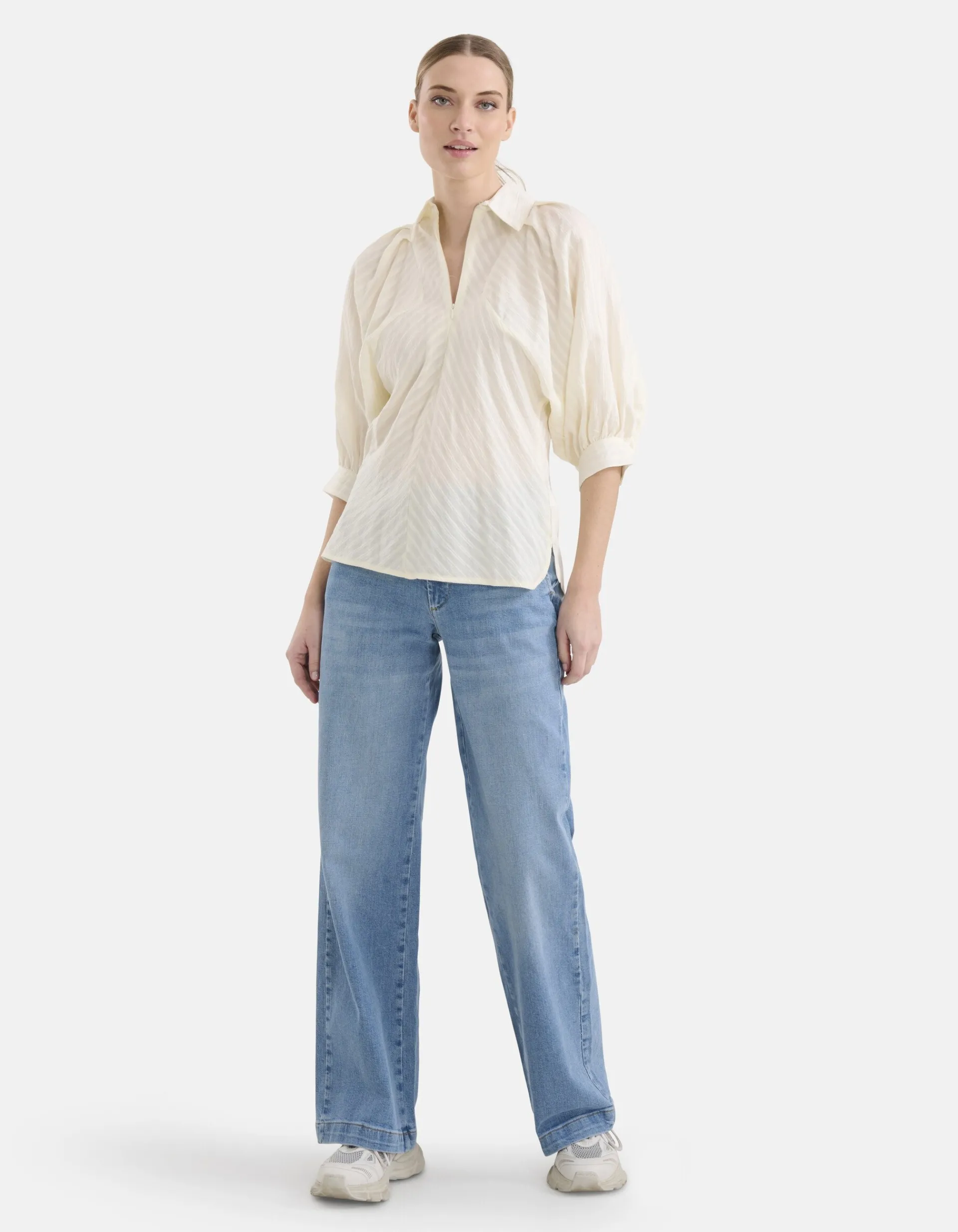 Shoeby Zipper Stripe Blouse Gebroken Wit<DAMES Blouses